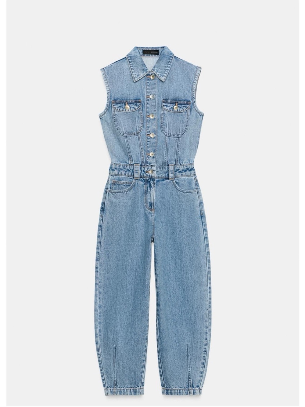 ZARA Sleeveless Light Blue Denim Jumpsuit - Classic Jeans
